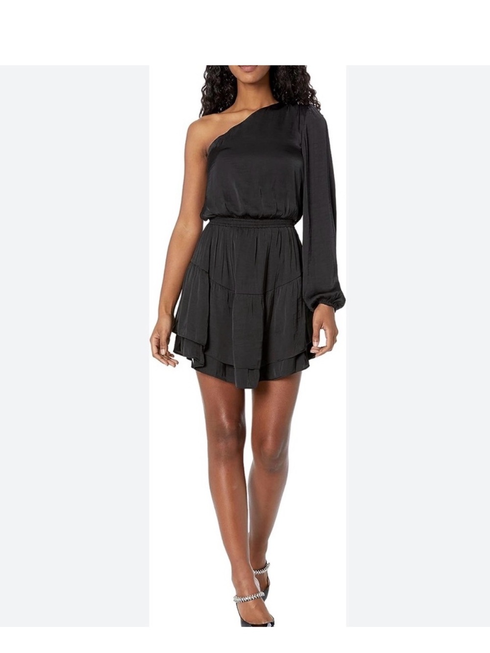 Steve Madden Zinnia Dress One Shoulder Tiered A-line Skirt In Black Size L